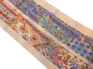 縞に花唐草・草花模様名古屋帯